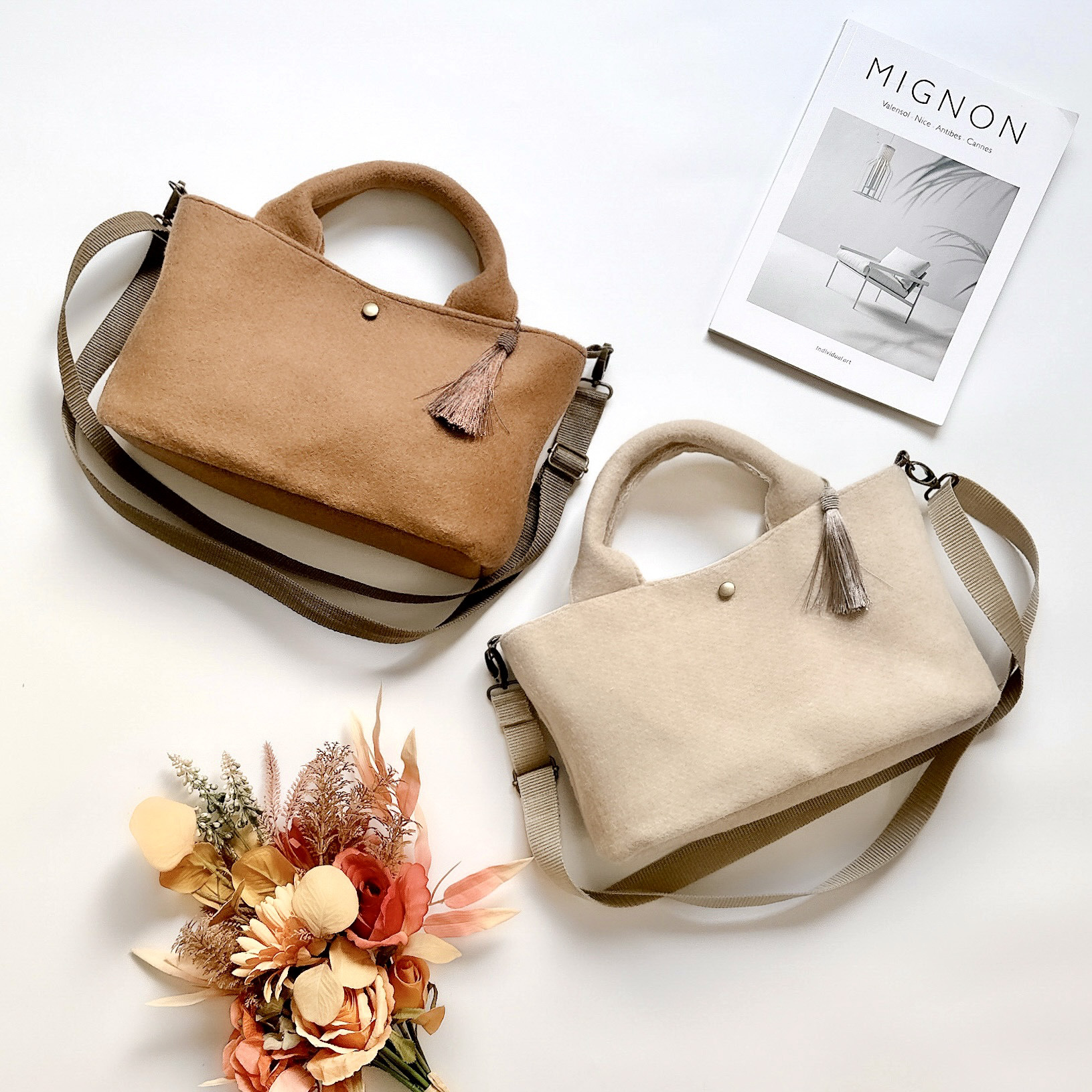 ＼新作／イタリア製カシミア混メルトンウールの2wayオーバルトートバッグ【選べる2色】秋冬新作2025