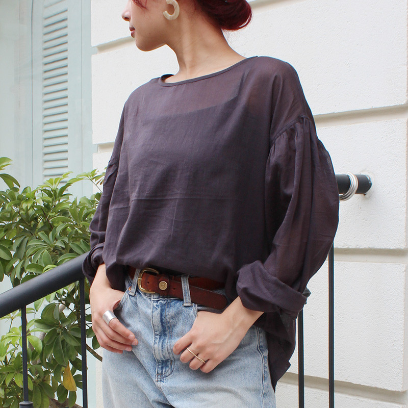 ◉季節のシフトコーデに◉ シアーコットンブラウス　ネイビー