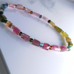 高透明「濃いピンク*グリーン」天然高質トルマリン　細身ブレスレット　 2枚目の画像
