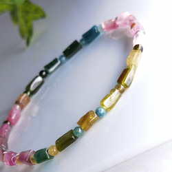 高透明「濃いピンク*グリーン」天然高質トルマリン　細身ブレスレット　 3枚目の画像