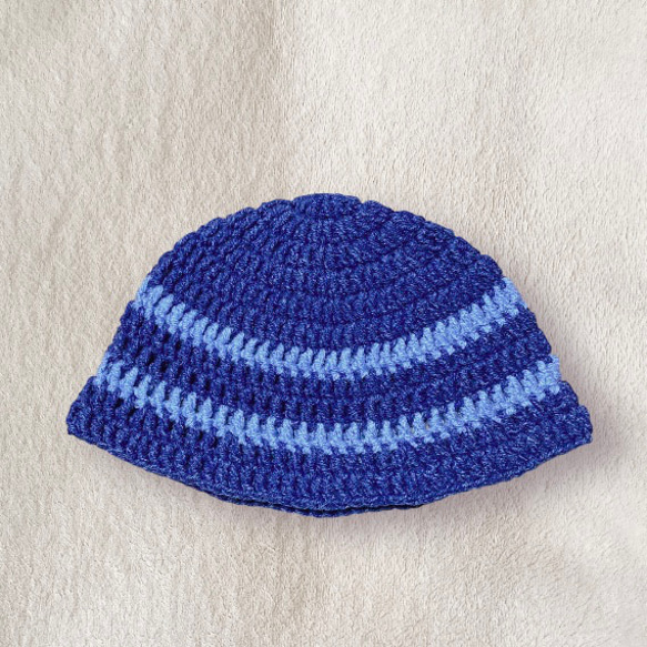 【美品】Story mfg. クロシェットニット バケットハット /os 青 スワールクロシェニットバケットハット - WaiKei | 60% - アジア