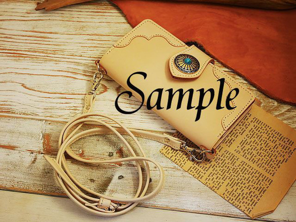 nonさま ２つ折り ステッチレザーショルダー ハンドメイド 姫路レザー 牛ヌメタンロー 6枚目の画像