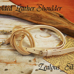 nonさま ２つ折り ステッチレザーショルダー ハンドメイド 姫路レザー 牛ヌメタンロー 1枚目の画像