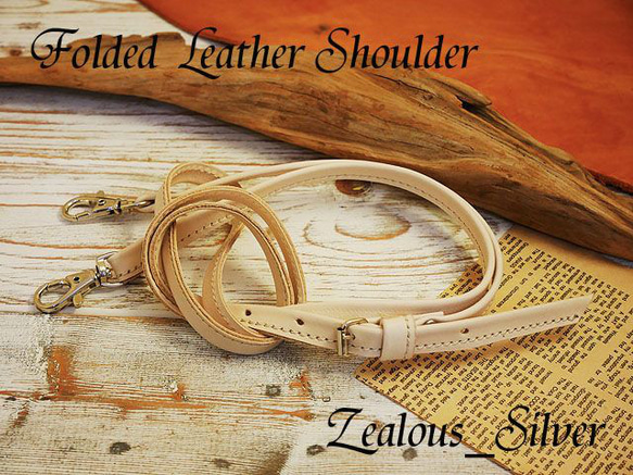 nonさま ２つ折り ステッチレザーショルダー ハンドメイド 姫路レザー 牛ヌメタンロー 1枚目の画像