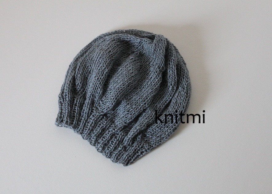 オールシーズンリネン北欧100%★ゆるっと涼しいニットベレー帽　しめつけなし★麻　グレー