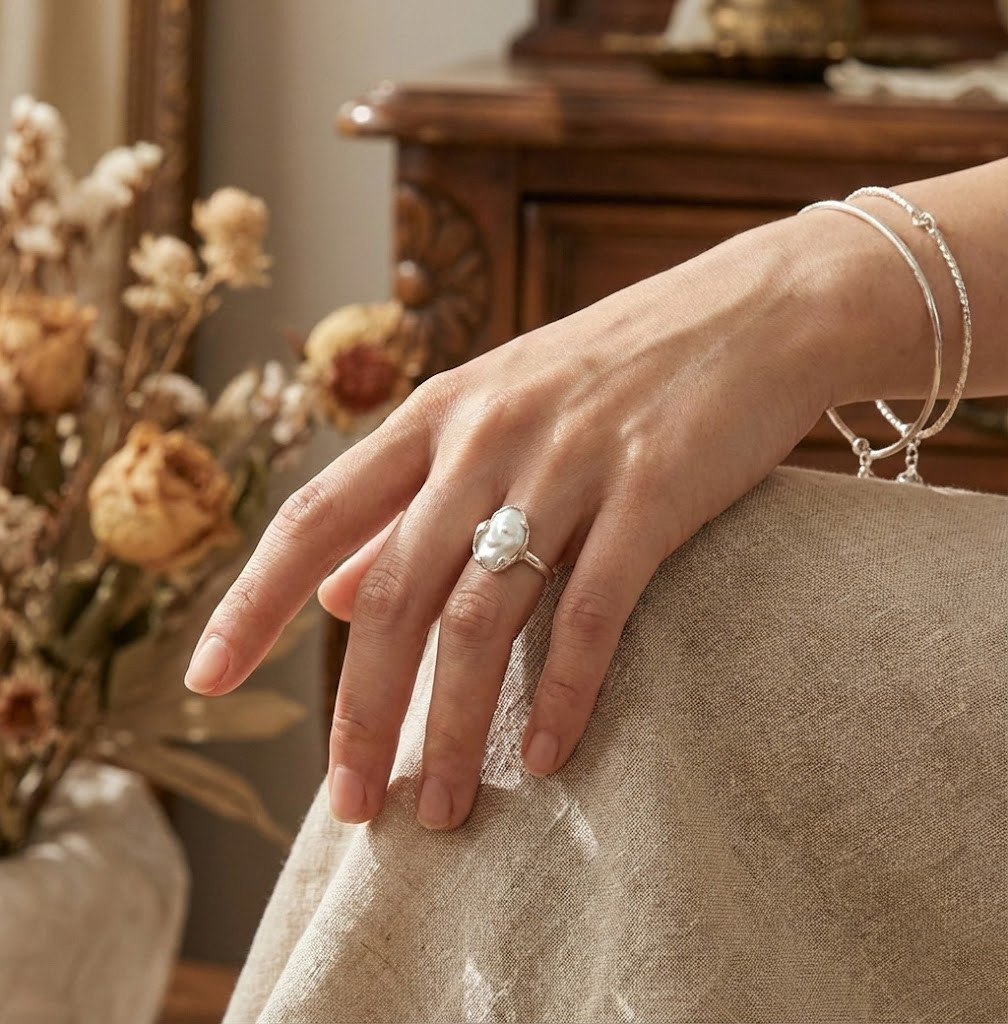 オーバル  /  バロック真珠 シルバーリング