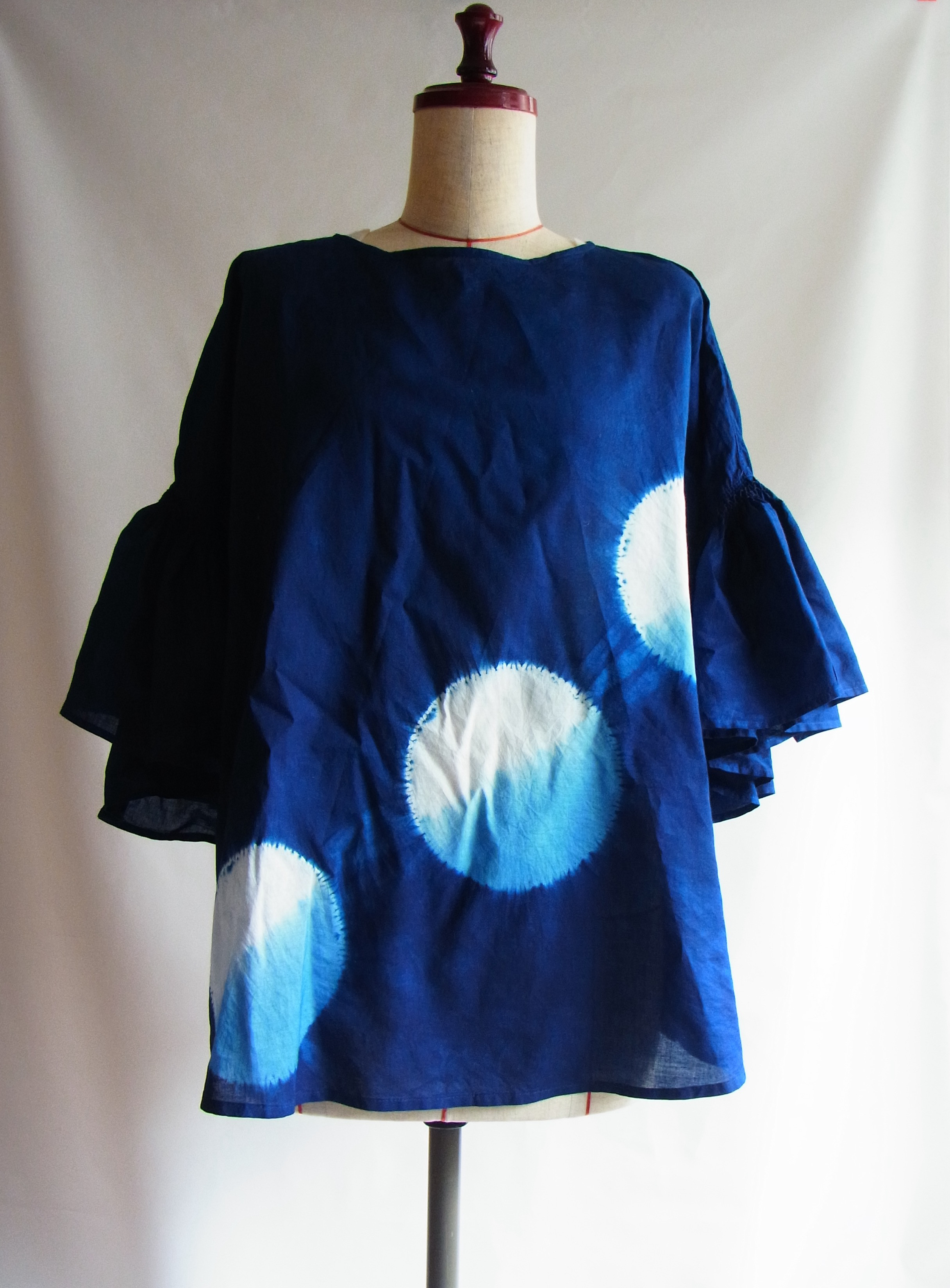 【藍染め】フリルブラウス