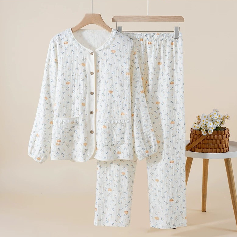 綿100％ ガーゼ  長袖 パジャマ  部屋着 敏感肌