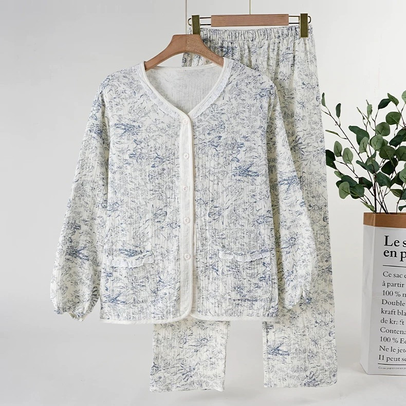 綿100％ ガーゼ  長袖 パジャマ  部屋着 敏感肌