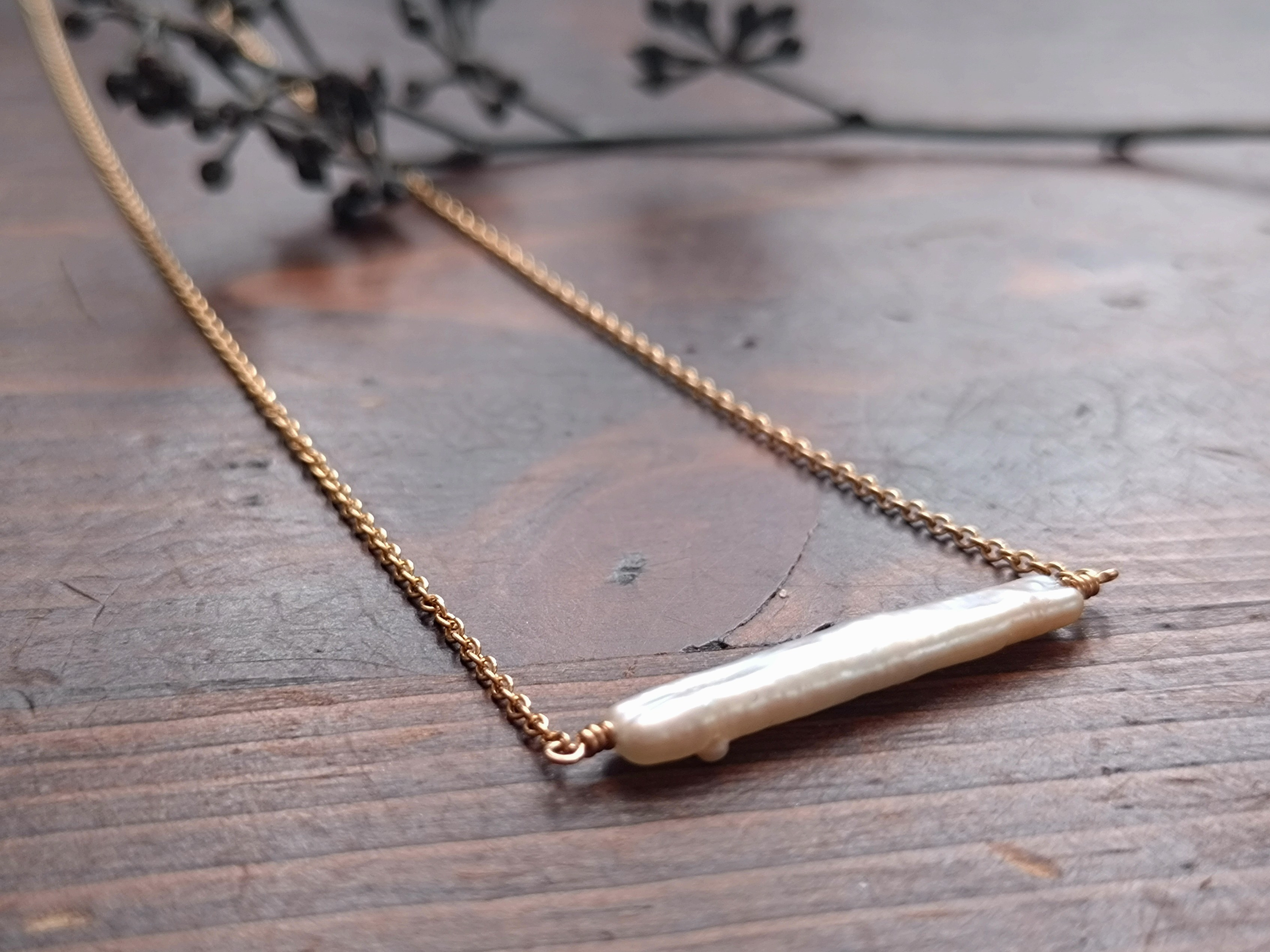 14kgf スティック淡水パールのネックレス