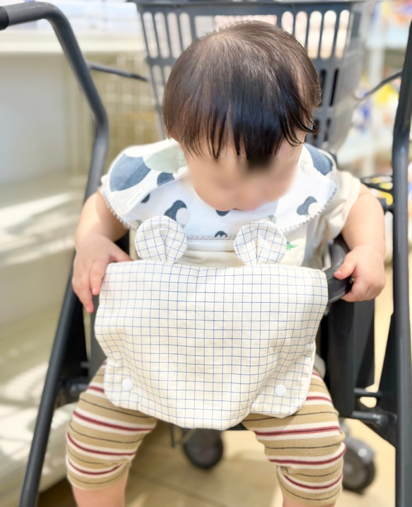 シャカシャカ楽しい♡くまみみショッピングカートカバーボーダーブルー 6枚目の画像