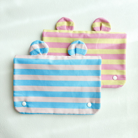 シャカシャカ楽しい♡くまみみショッピングカートカバーボーダーブルー 1枚目の画像