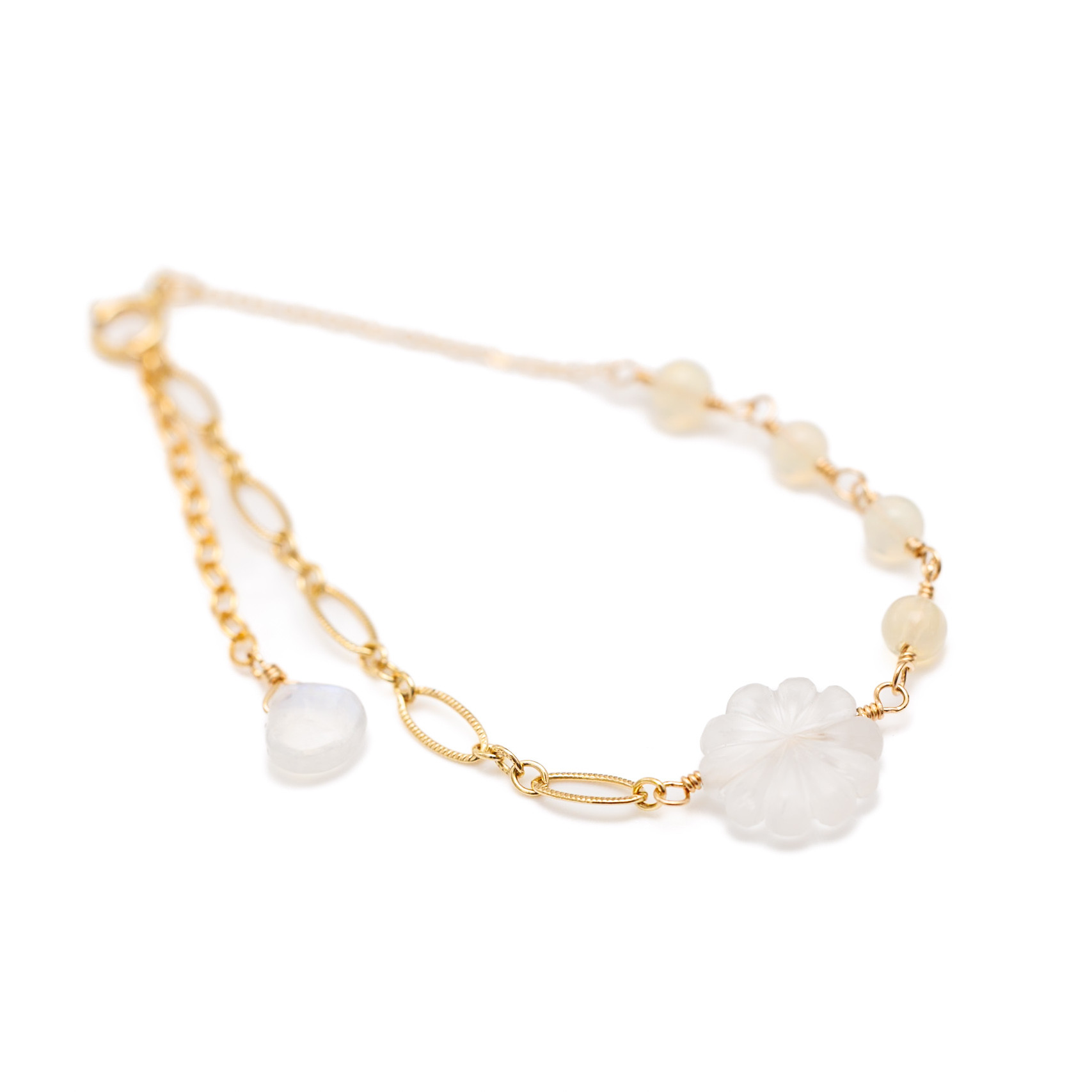 14kgf 水晶 オパール ブルームーンストーン ブレスレット 華奢