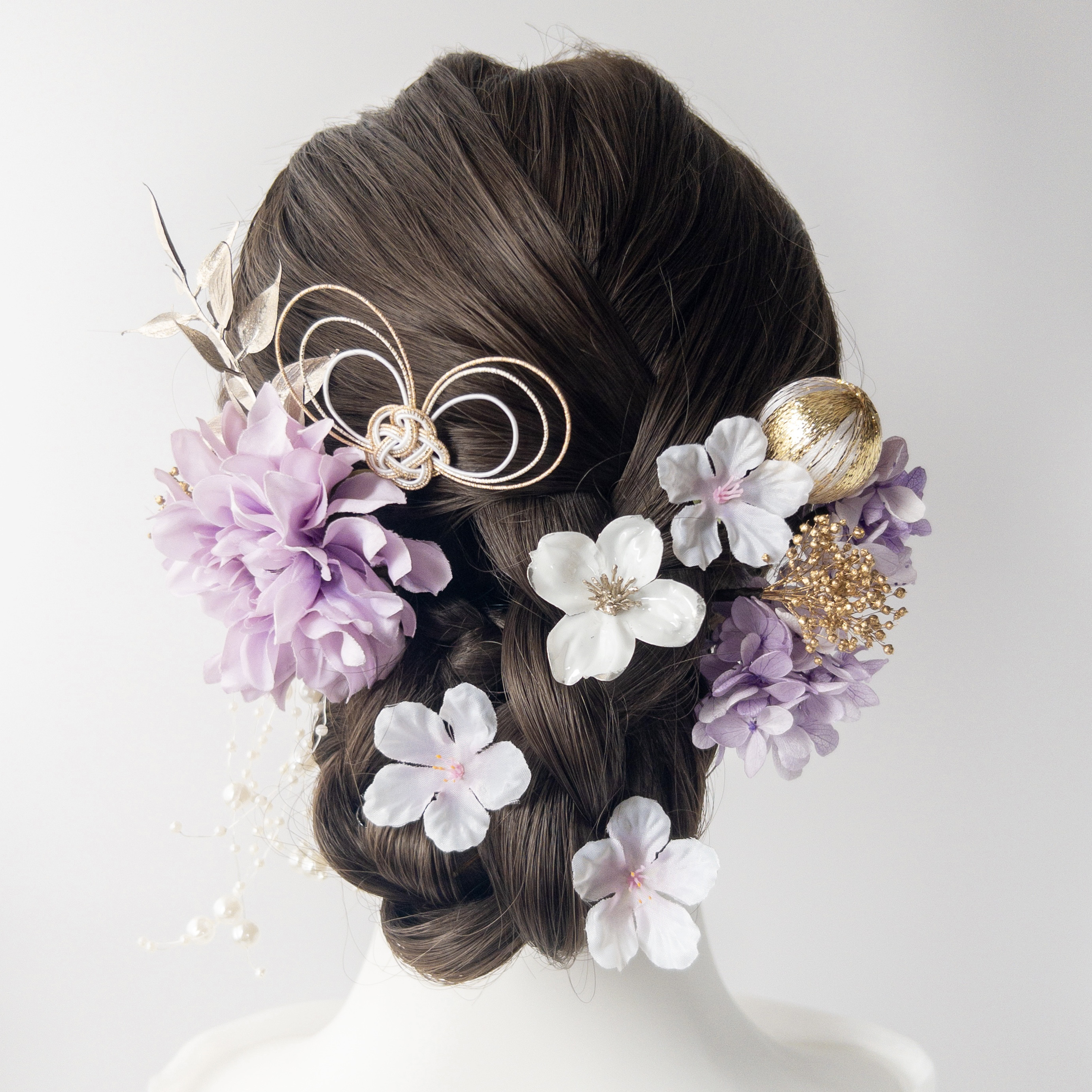 成人式 卒業式　薄紫ダリアと桜の髪飾り　髪かざり　結婚式　和装　成人式髪飾り　卒業式髪飾り　ヘッドドレス