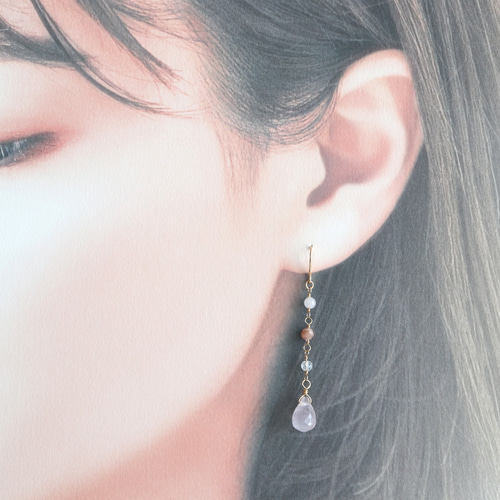 ✿SALE✿ 14kgf ローズクォーツ × インカローズ アシンメトリー ピアス
