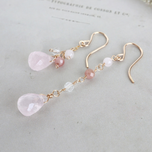 ✿SALE✿ 14kgf ローズクォーツ × インカローズ アシンメトリー ピアス
