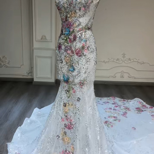 新作見逃さない 蝶々リボン 可愛い カラフル マーメイドカラードレス