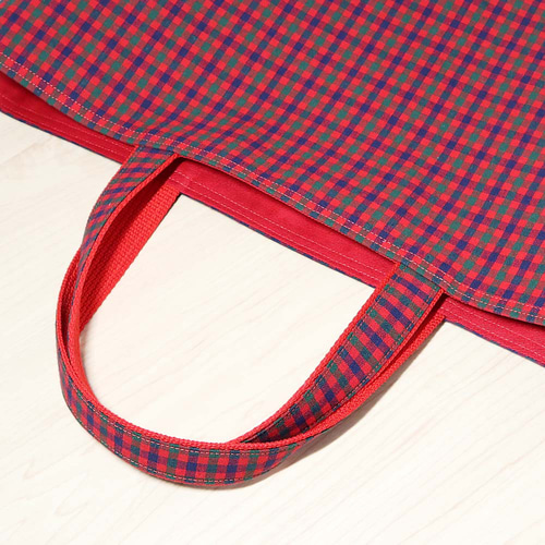 ファミリア風 赤チェック×赤 持ち手切替 マチありレッスンバッグ