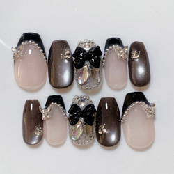 ネイルチップ 量産型 ガーリー 埋めつくし ツイード 黒 #10 ネイルチップ 量産型 ガーリー ツイード 推しネイル 紫 #11