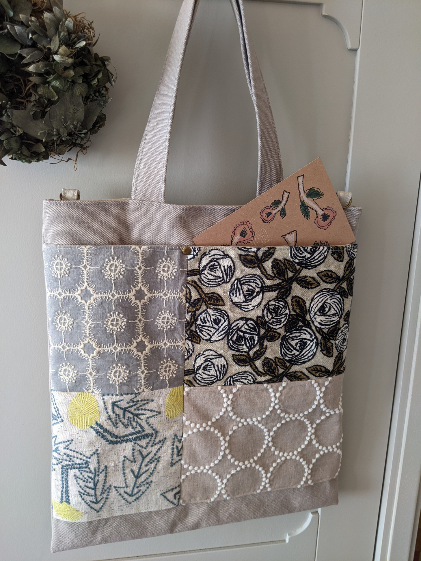 ミナペルホネン/ローズ＆アネモネ【rosy＆anemone】Ivoryトートバッグ【受注制作】