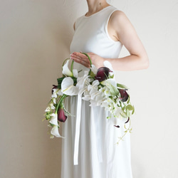 カラーと胡蝶蘭の上品バレリーナブーケ|ウェディングブーケ|造花ブーケ