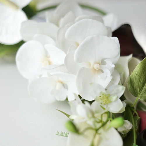 カラーと胡蝶蘭の上品バレリーナブーケ|ウェディングブーケ|造花ブーケ