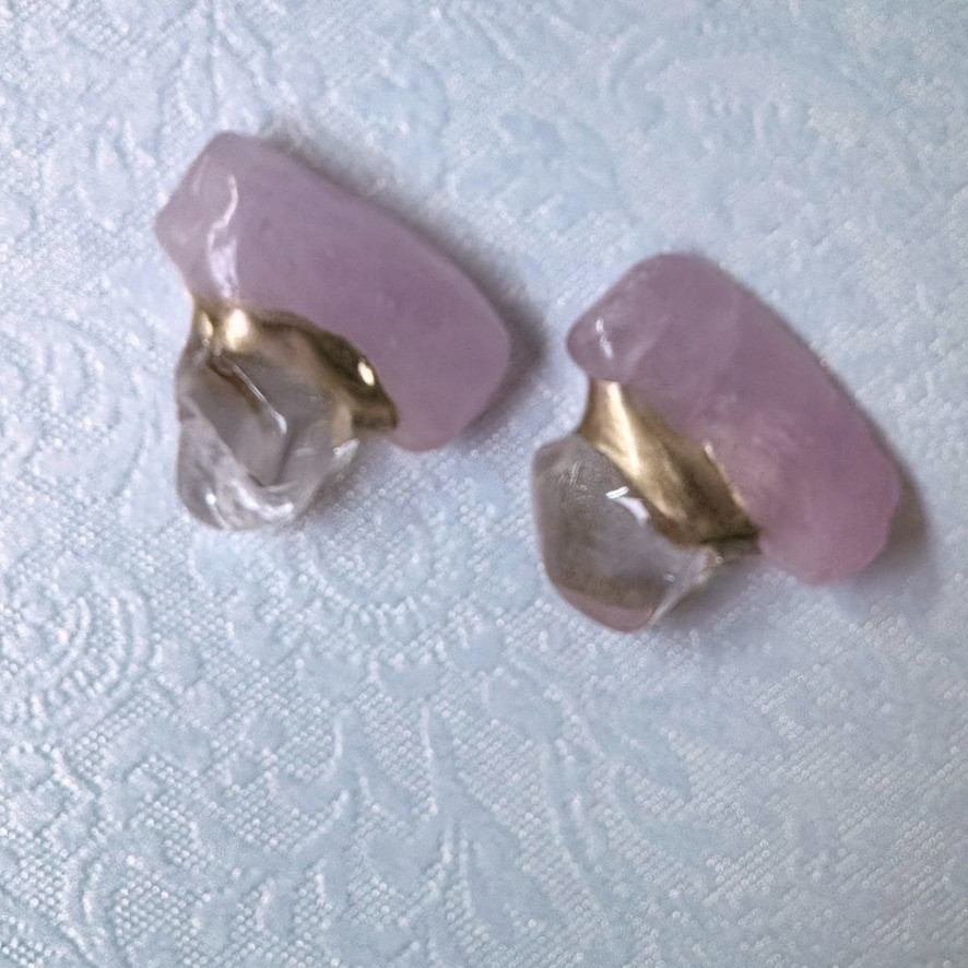 【金継ぎジュエリー】クンツァイト × 水晶 – Tender Bloom –