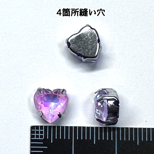 8mm 6個】 ハート型台座付きガラスラインストーン オーロラ 翡翠風 色