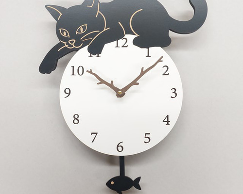 期間限定3000円引き】【静音タイプに変更可】【猫の振り子時計