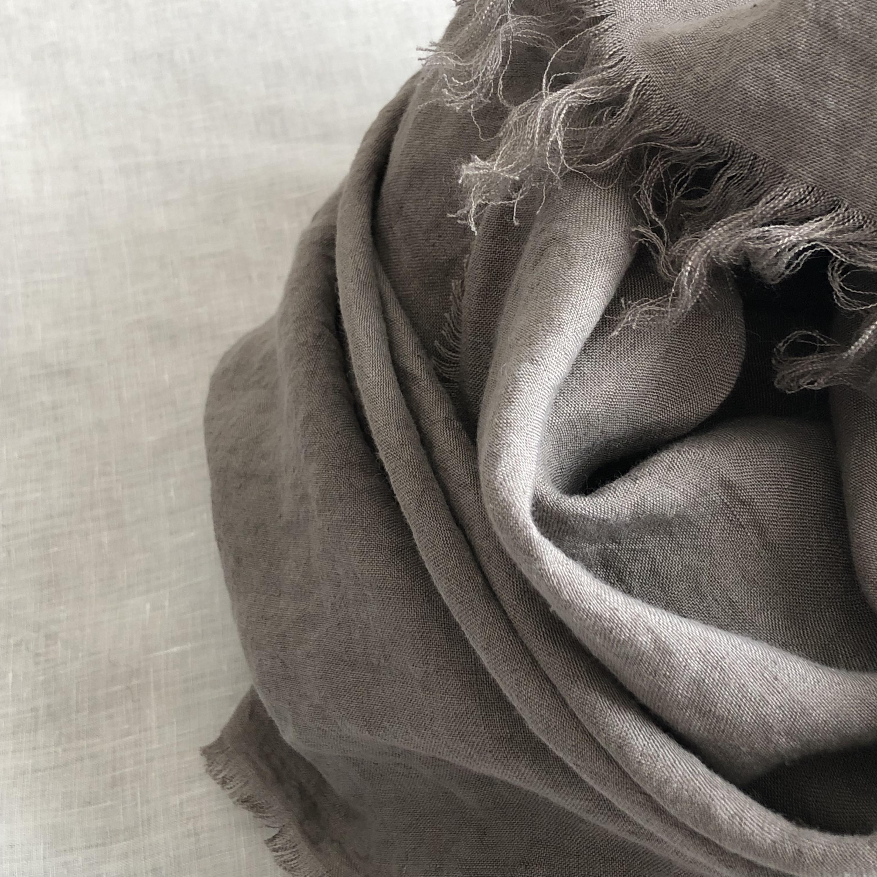 送料無料　商品説明をよくお読みください。大判　ベルギーリネンストール　グレーベージュ　130×115