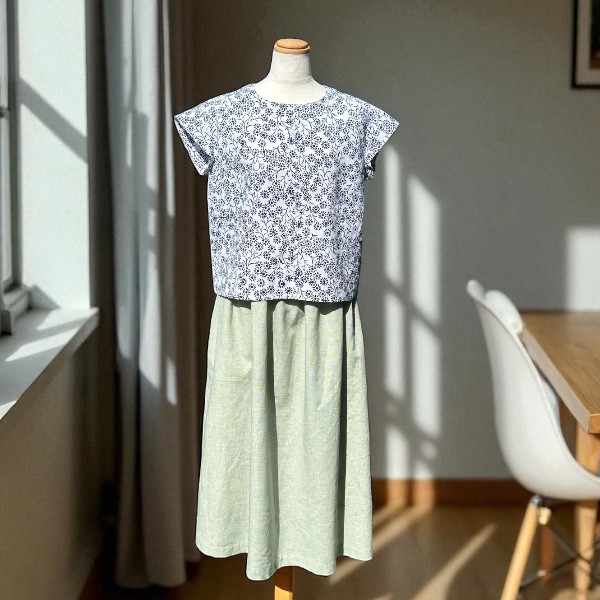 涼やかに揺れる 保多織のギャザースカート（裏地付き）⭐送料無料