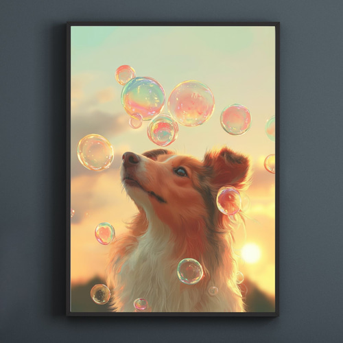 名入れOK【犬とシャボン玉 - ラフコリー・シェルティ犬 No.1】 アート