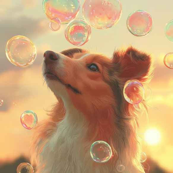 名入れOK【犬とシャボン玉 - ラフコリー・シェルティ犬 No.1】 アート