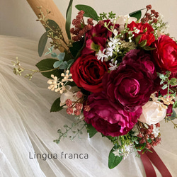 【値下げ】赤の造花ブーケ（大）カラードレス用3点セット 値下げ】赤の造花ブーケ（大）カラードレス用3点セット