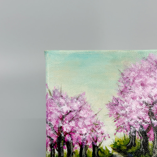 桜の原画｜鮮やかなアクリル絵 13×13cm｜小さなインテリアアート MYS