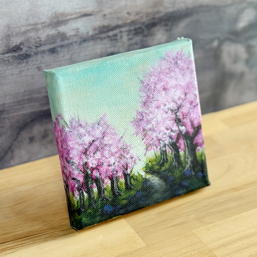 桜の原画｜鮮やかなアクリル絵 13×13cm｜小さなインテリアアート MYS