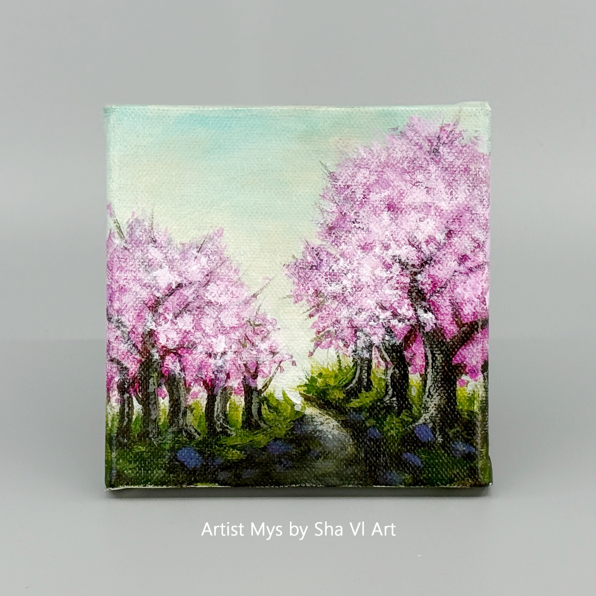 桜 アクリル画 桜の原画｜鮮やかなアクリル絵 13×13cm｜小さなインテリアアート