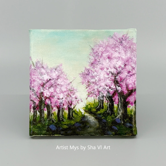 桜の原画｜鮮やかなアクリル絵 13×13cm｜小さなインテリアアート MYS
