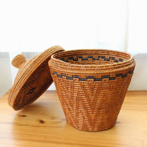 アタ 伝統工芸 アタ製品 蓋つき つぼ型 バスケット カゴ 収納 タオル