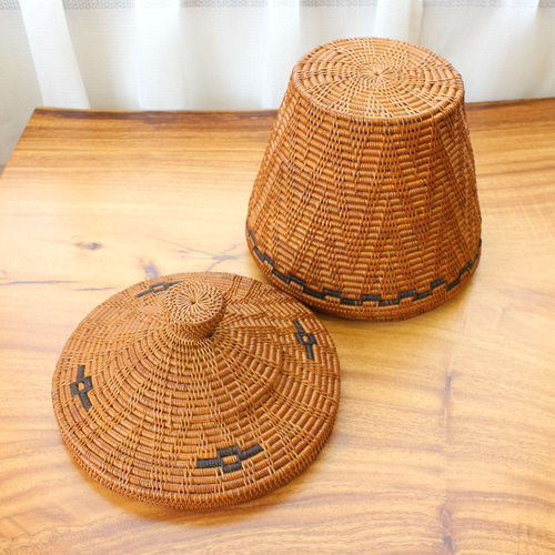 アタ 伝統工芸 アタ製品 蓋つき つぼ型 バスケット カゴ 収納 タオル