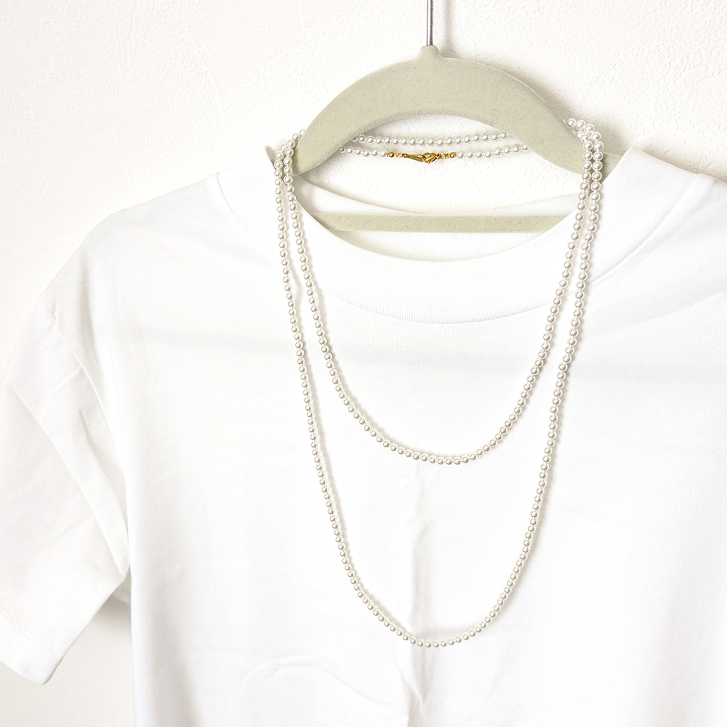 【4mm貝パール＊120cmロングネックレス】サージカルステンレス 316 金属アレルギー対応 オケージョン 2連 3連