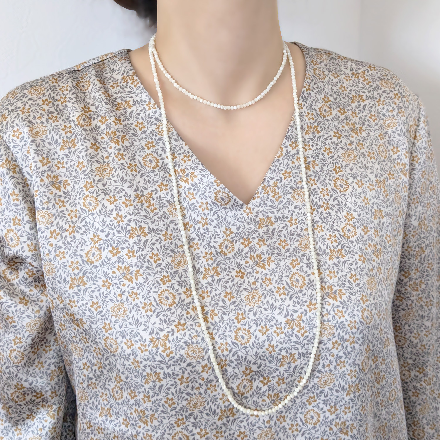 【3mmマザーオブパール＊120cmロングネックレス】サージカルステンレス 316 金属アレルギー対応 オケージョン