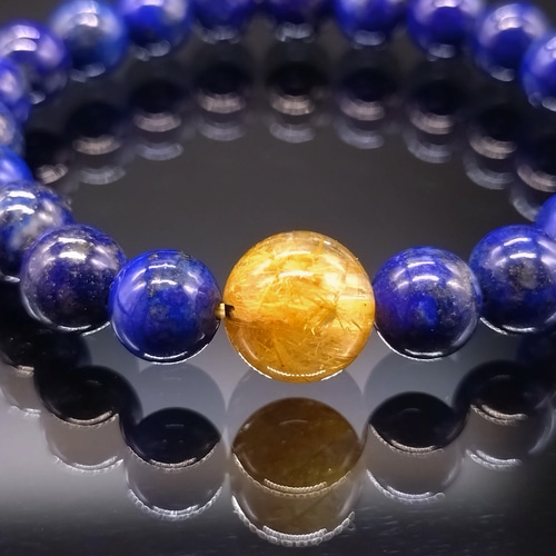 ゴールドルチルクォーツ・ラピスラズリ・8mm【親玉11mm・高品質