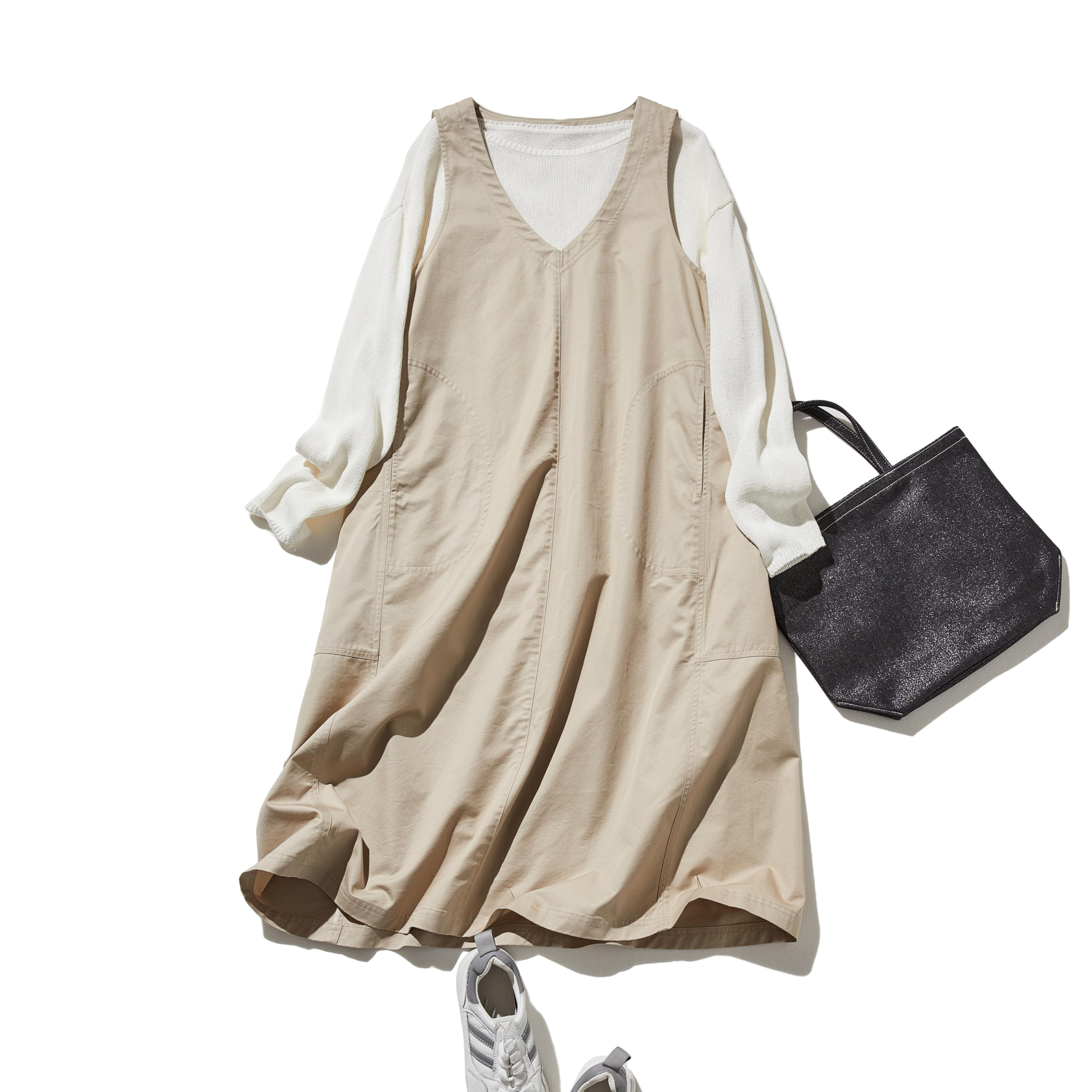 ★即納★シンプルだから着まわしやすいジャパースカート　ワンピース　ベージュ 250211-2