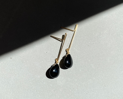 Bar pierce (black onyx) ブラックオニキス ピアス 14kgf/sv925 ピアス