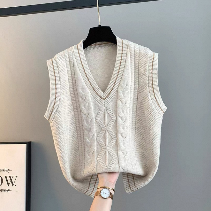 ニットベスト、カジュアル 、レディース、 ゆったり、袖なし