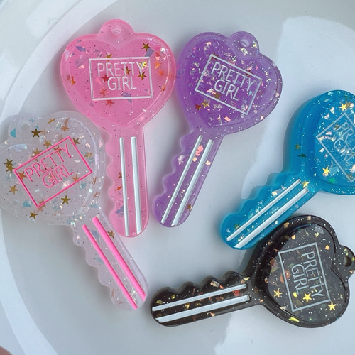 キラキラ星スパンコール ラメ入り ハート 鍵チャーム 5個セット