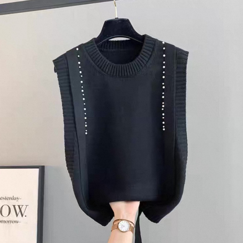 ニットベスト、カジュアル 、レディース、 ゆったり、袖なし