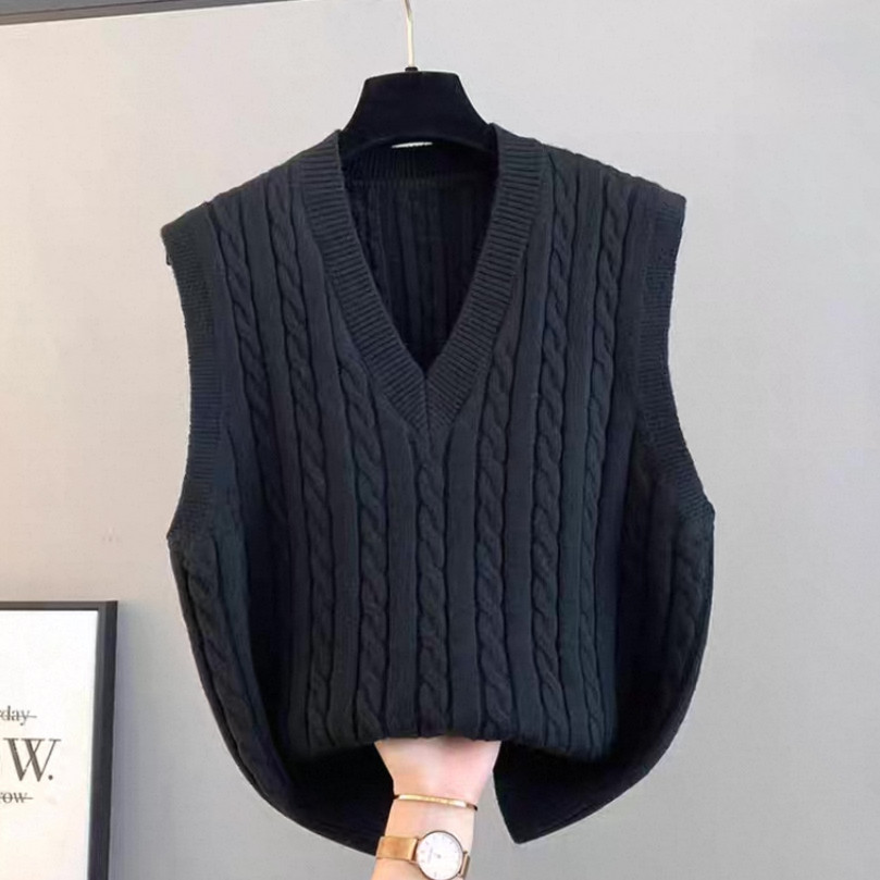 ニットベスト、カジュアル 、レディース、 ゆったり、袖なし