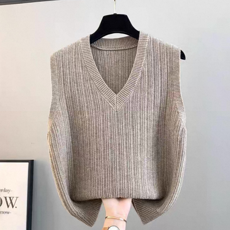 ニットベスト、カジュアル 、レディース、 ゆったり、袖なし
